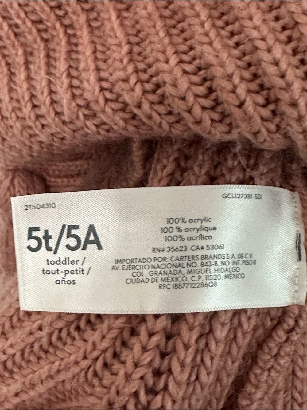 New Carter's toddler girl sweater vest Size  5T mauve ribbed knit Sleeveless Top